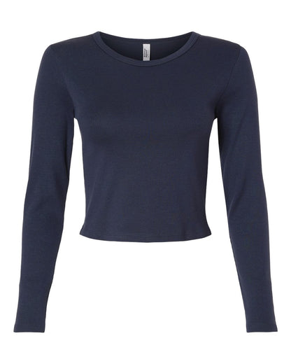 American Apparel Women's Baby Rib Long Sleeve Cropped Tee BR2107 #color_Navy