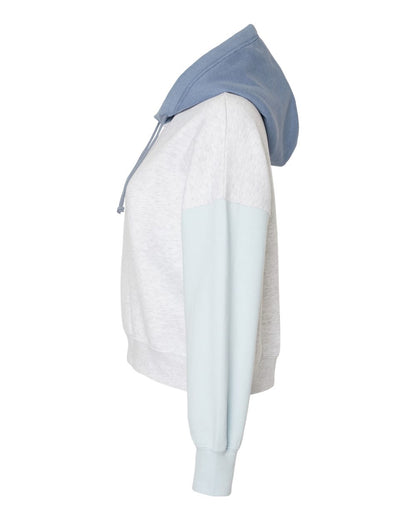MV Sport Women's Sueded Fleece Colorblocked Crop Hooded Sweatshirt W23716 #color_Arctic Blue