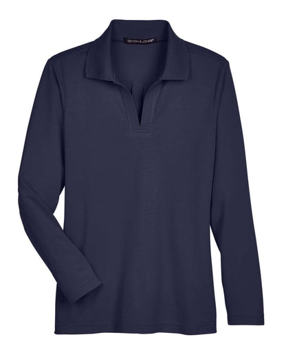 Devon & Jones Women's CrownLux Performance® Plaited Long Sleeve Polo DG20LW #color_Navy