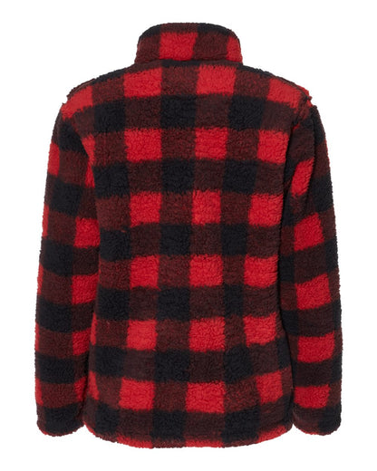 J. America Women’s Epic Sherpa Quarter-Zip Pullover 8451 #color_Red/ Black Buffalo