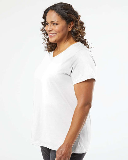 LAT Women's Curvy Collection Fine Jersey V-Neck Tee 3817 #colormdl_Blended White