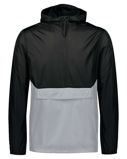 Holloway Men's Packable Quarter-Zip Jacket 229534 #color_Black/ Athletic Grey