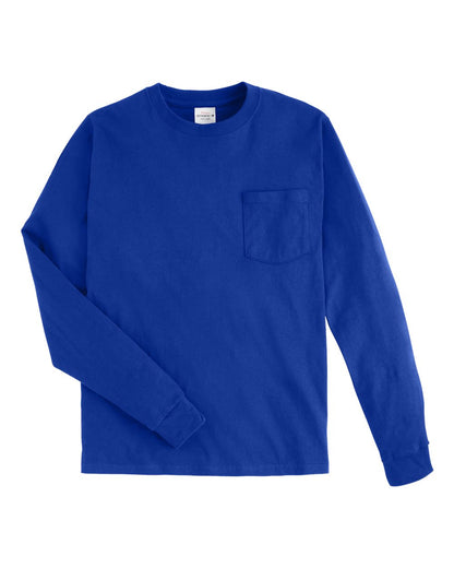 Hanes Authentic Long Sleeve Pocket T-Shirt 5596 #color_Deep Royal