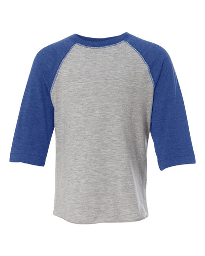 Rabbit Skins Toddler Baseball Fine Jersey Three-Quarter Sleeve Tee 3330 #color_Vintage Heather/ Vintage Royal
