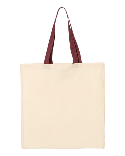 Q-Tees Economical Tote with Contrast-Color Handles QTB6000 #color_Natural/ Maroon