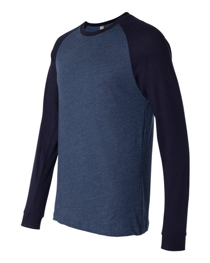 BELLA + CANVAS Men's Long Sleeve Jersey Baseball Tee 3000 #color_Heather Navy/ Midnight