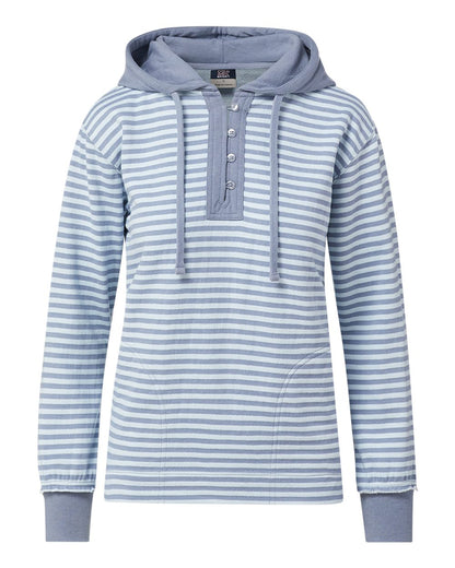 MV Sport Women's Alina Henley Hooded Sweatshirt W24128 #color_Stonewash/ Arctic Blue Stripe