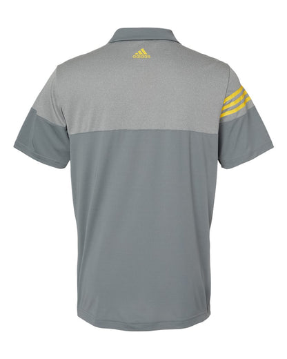 Adidas Heathered 3-Stripes Colorblocked Polo A213 #color_Vista Grey/ EQT Yellow