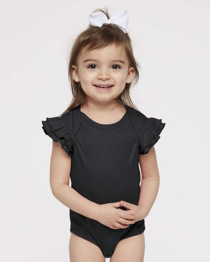 Rabbit Skins Infant Flutter Sleeve Baby Rib Bodysuit 4439 #colormdl_Black