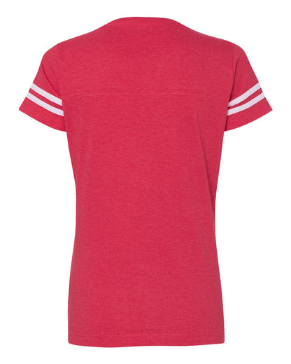 LAT Women's Football V-Neck Fine Jersey Tee 3537 #color_Vintage Red/ White