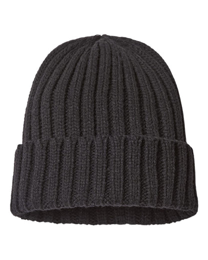 Atlantis Headwear Sustainable Cable Knit Cuffed Beanie SHORE #color_Black