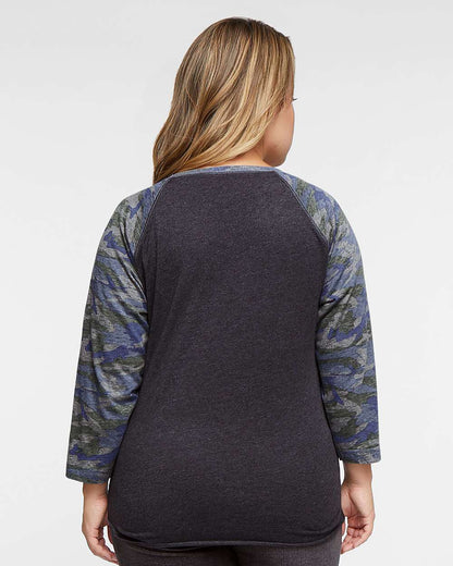 LAT Women's Baseball Fine Jersey Three-Quarter Sleeve Tee 3530 #colormdl_Vintage Smoke/ Vintage Camo