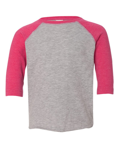 Rabbit Skins Toddler Baseball Fine Jersey Three-Quarter Sleeve Tee 3330 #color_Vintage Heather/ Vintage Hot Pink