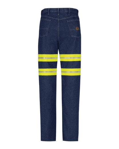 Red Kap Men's Enhanced Visibility Relaxed Fit Jeans PD60ED #color_Prewashed Indigo - Unhemmed
