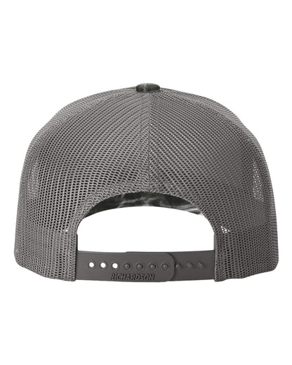 Richardson Five-Panel Printed Trucker Cap 112PFP #color_Mossy Oak Elements Blacktip/ Charcoal