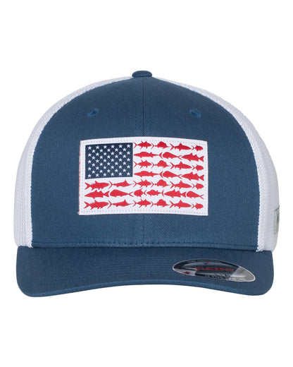 Columbia PFG Fish Flag Mesh™ Flexfit® Cap 183681 #color_Night Tide/ Fish Flag