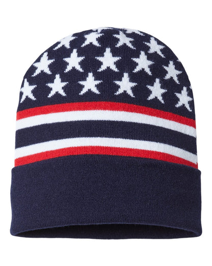 CAP AMERICA USA-Made Patriotic Cuffed Beanie RK12 #color_Navy Flag