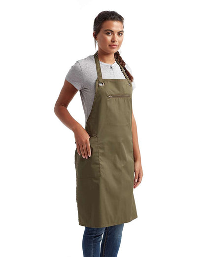 Artisan Collection by Reprime Barley Contrast Stitch Recycled Bib Apron RP121 #colormdl_Olive/ Chestnut