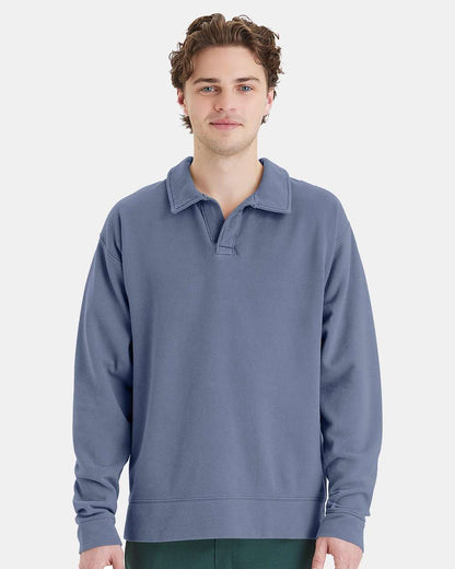 ComfortWash by Hanes Unisex Garment-Dyed Polo Collar Sweatshirt GDH490 #colormdl_Saltwater