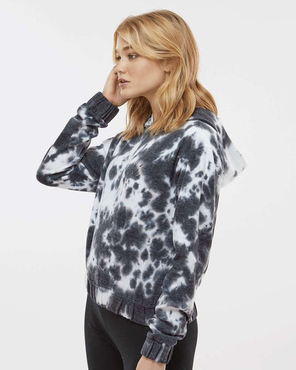 MV Sport Women's Sueded Fleece Tie-Dyed Crop Hooded Sweatshirt W23718 #colormdl_Charcoal