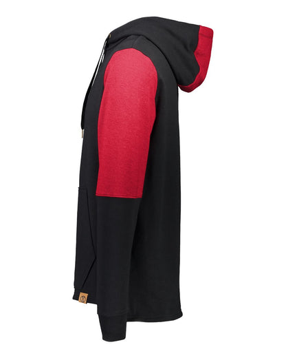 Holloway Men's All-American Team Fleece Colorblocked Hooded Sweatshirt 222581 #color_Black/ Scarlet Heather