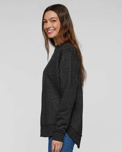 LAT Women's Weekend Fleece Crewneck Sweatshirt 3525 #colormdl_Black Leopard