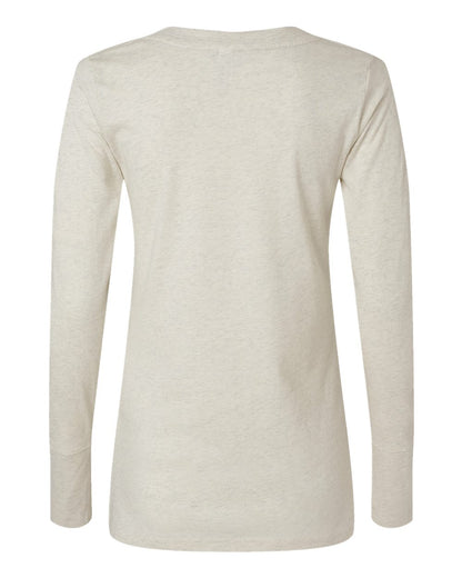 LAT Women's Fine Jersey Lace-Up Long Sleeve T-Shirt 3538 #color_Natural Heather/ Titanium