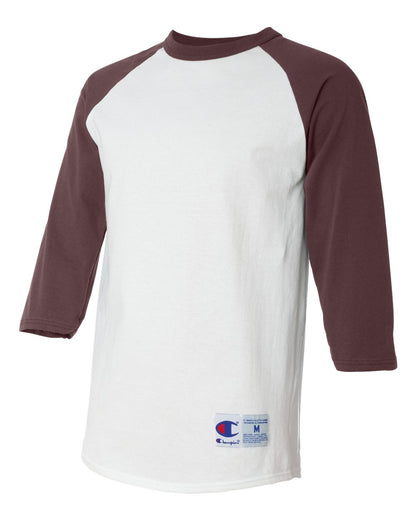 Champion Unisex Raglan Sleeve Baseball T-Shirt T137 #color_White/ Maroon