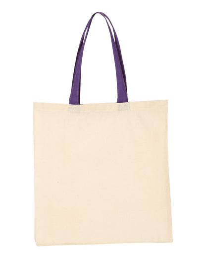 Q-Tees Economical Tote with Contrast-Color Handles QTB6000 #color_Natural/ Purple