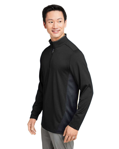 Harriton Men's Flash Snag Protection Plus IL Colorblock Quarter-Zip Pullover M786 #colormdl_Black/ Dark Charcoal