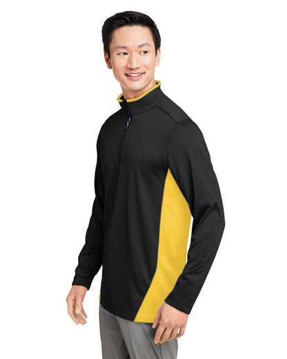 Harriton Men's Flash Snag Protection Plus IL Colorblock Quarter-Zip Pullover M786 #colormdl_Black/ Sunray Yellow