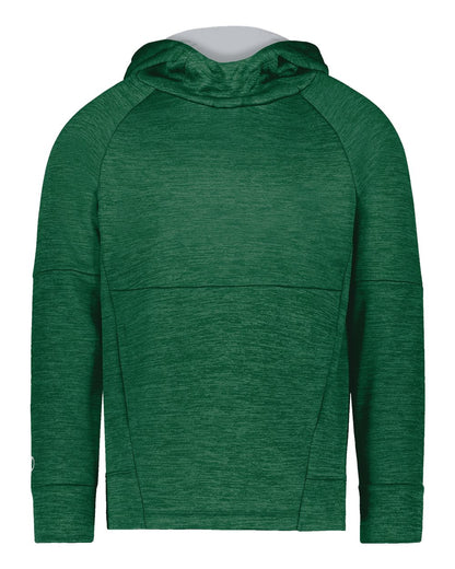Holloway Youth All-Pro Performance Fleece Hooded Sweatshirt 223680 #color_Dark Green Heather/ Silver