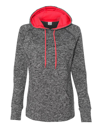 J. America Women’s Cosmic Fleece Hooded Sweatshirt 8616 #color_Charcoal Fleck/ Fire Coral
