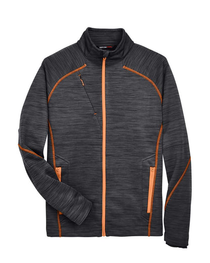 North End Men's Flux Mélange Bonded Fleece Jacket 88697 #color_Carbon/ Orange Soda