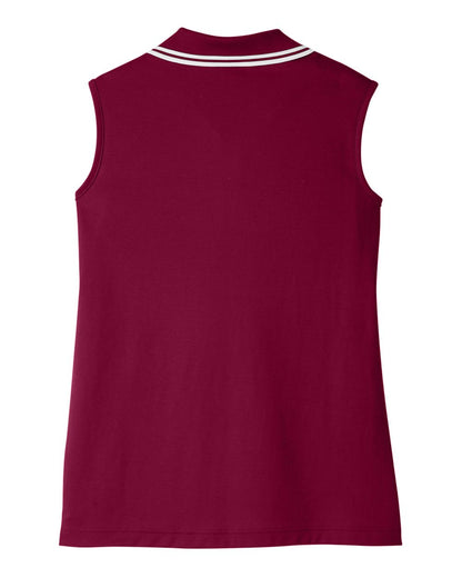 Devon & Jones Women's CrownLux Performance® Plaited Tipped Sleeveless Polo DG20SW #color_Burgundy/ White
