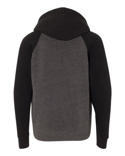 Independent Trading Co. Youth Lightweight Special Blend Raglan Hooded Sweatshirt PRM15YSB #color_Carbon/ Black