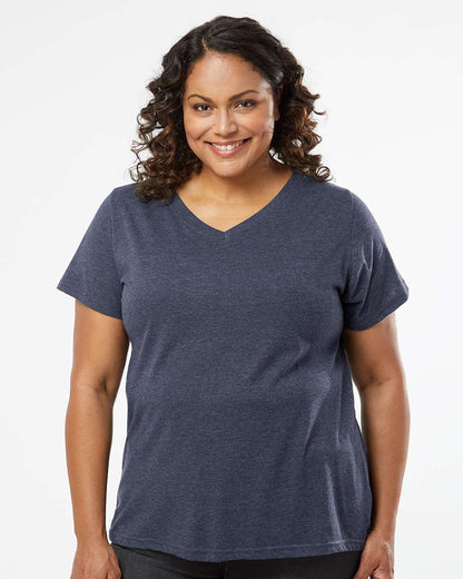 LAT Women's Curvy Collection Fine Jersey V-Neck Tee 3817 #colormdl_Vintage Denim
