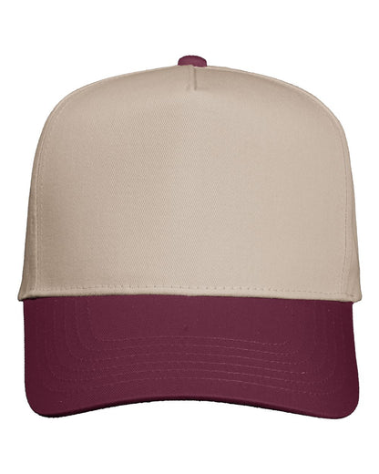 Valucap Five-Panel Twill Cap 8869 #color_Khaki/ Maroon