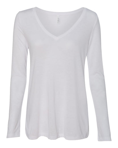 BELLA + CANVAS Women's Flowy Long Sleeve V-Neck Tee 8855 #color_White