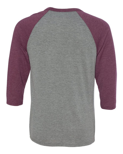 BELLA + CANVAS Three-Quarter Sleeve Baseball Tee 3200 #color_Grey/ Maroon Triblend