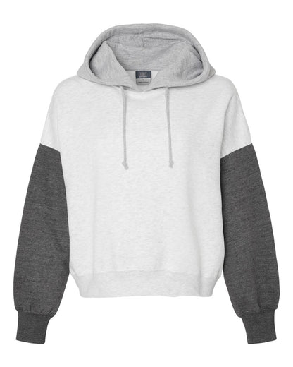 MV Sport Women's Sueded Fleece Colorblocked Crop Hooded Sweatshirt W23716 #color_Charcoal