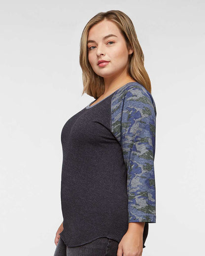 LAT Women's Baseball Fine Jersey Three-Quarter Sleeve Tee 3530 #colormdl_Vintage Smoke/ Vintage Camo
