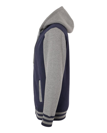 Independent Trading Co. Heavyweight Varsity Full-Zip Hooded Sweatshirt IND45UVZ #color_Classic Navy/ Gunmetal Heather