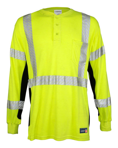 Kishigo Unisex FR Long Sleeve Henley T-Shirt F694 #color_Lime