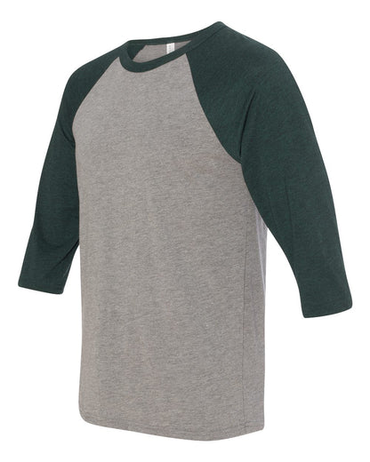 BELLA + CANVAS Three-Quarter Sleeve Baseball Tee 3200 #color_Grey/ Emerald Triblend