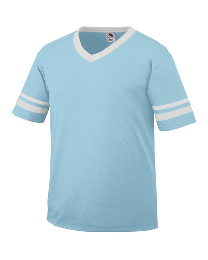 Augusta Sportswear V-Neck Jersey with Striped Sleeves 360 #color_Aqua/ White