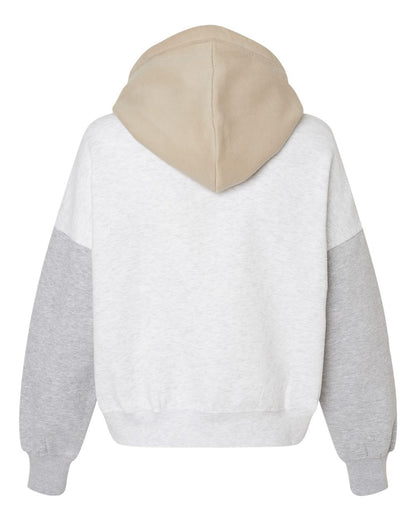 MV Sport Women's Sueded Fleece Colorblocked Crop Hooded Sweatshirt W23716 #color_Heather