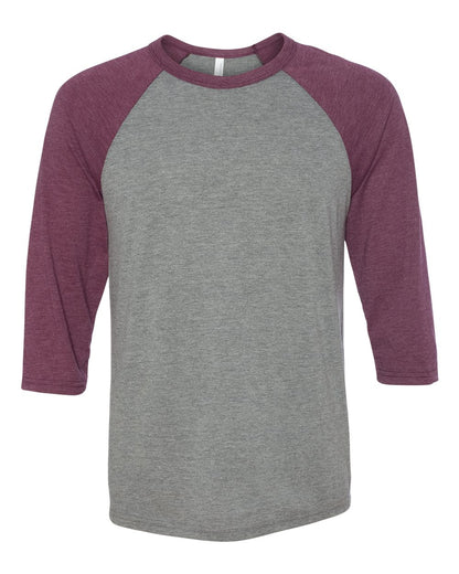 BELLA + CANVAS Three-Quarter Sleeve Baseball Tee 3200 #color_Grey/ Maroon Triblend