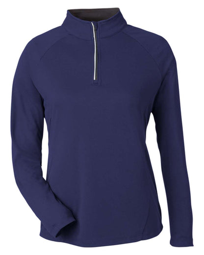 CORE365 Women's Origin Performance Pique Quarter-Zip Pullover CE418W #color_Classic Navy Heather/ Carbon
