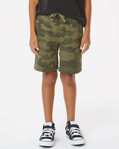 Independent Trading Co. Youth Lightweight Special Blend Fleece Shorts PRM16SRT #colormdl_Forest Camo Heather